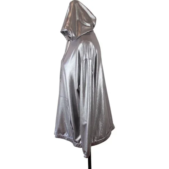 H&M Coachella Silver Sports Jacket Size Medium Zipper Hoodie Metallic D203 - Picture 3 of 14